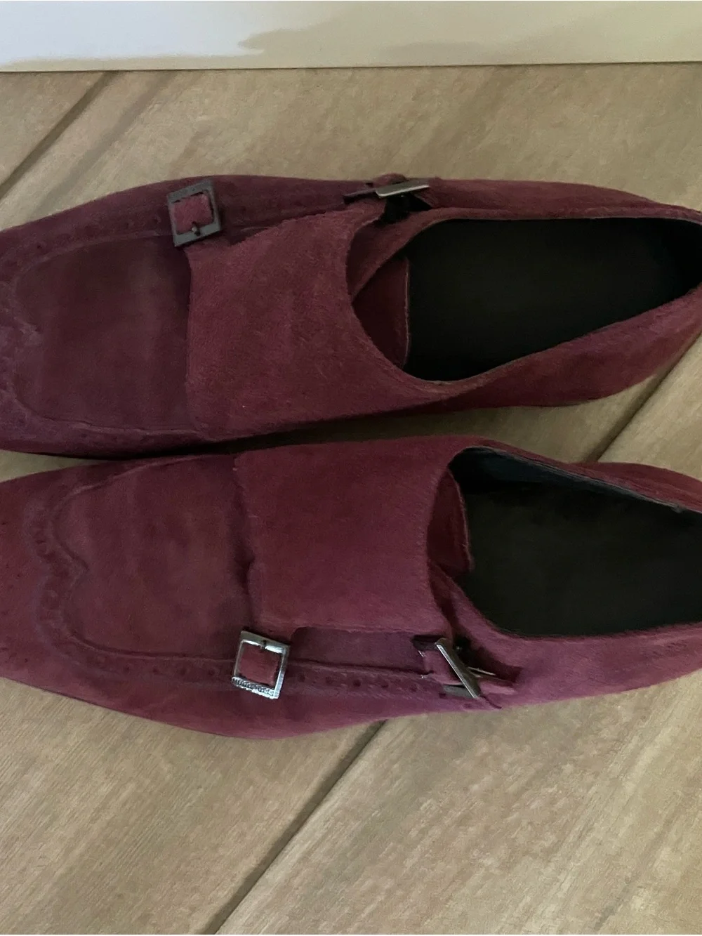 HUGO BOSS Men’s Purple Suede Loafers Size 7 Leather Dress double monk strap